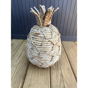 Handwoven Pineapple Wicker Rattan Woven Decorative Accent Tropical Tiki Boho